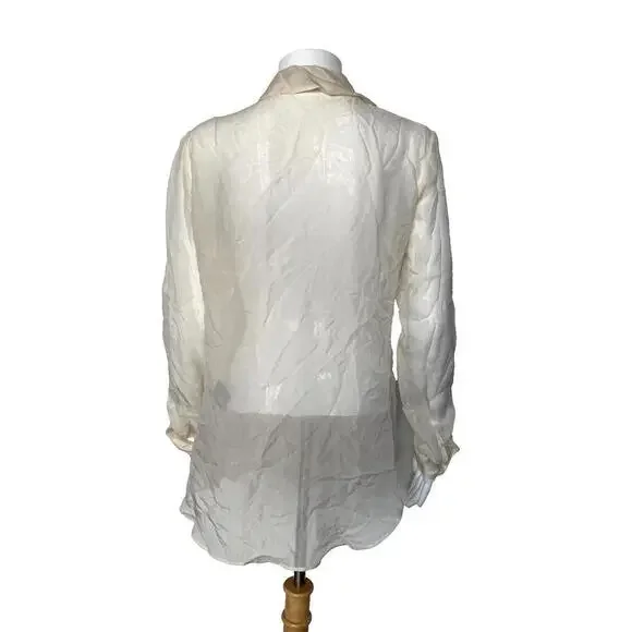 Elizabeth And James S/M Sheer Cream Long Sleeves Silk Blouse Top Tunic Small - Picture 6 of 9
